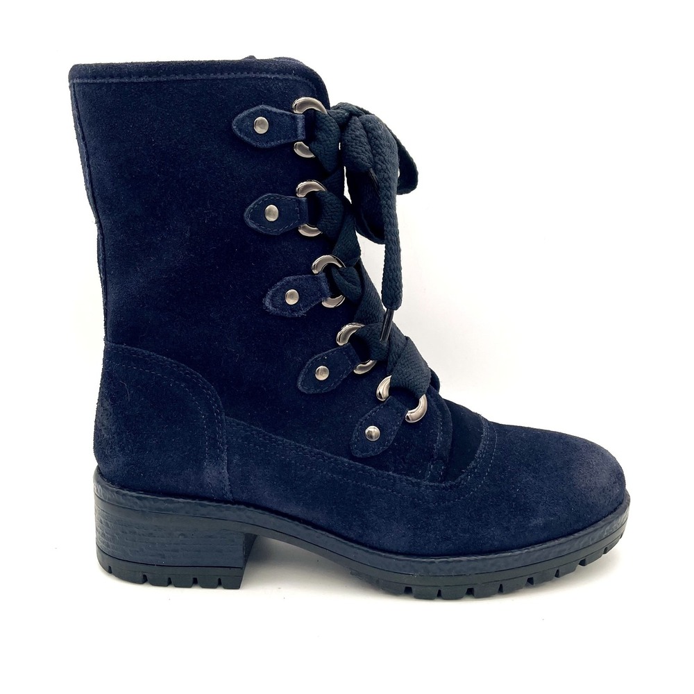 Vintage Foundry Co Navy Suede Combat Boots Faux Fur Lined Women's US 7.5 EU 38